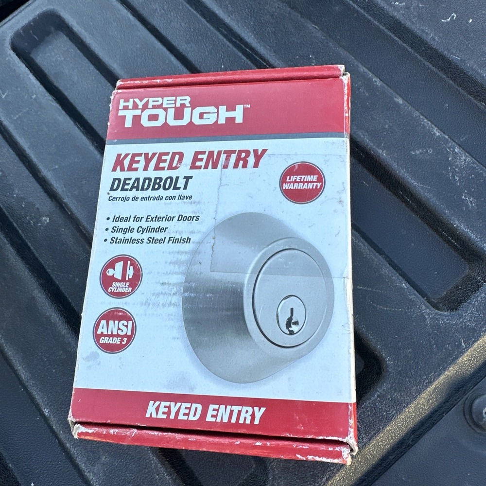 New door knob Hyper Tough Keyed Entry deadbolt. Stainless steel finish‎